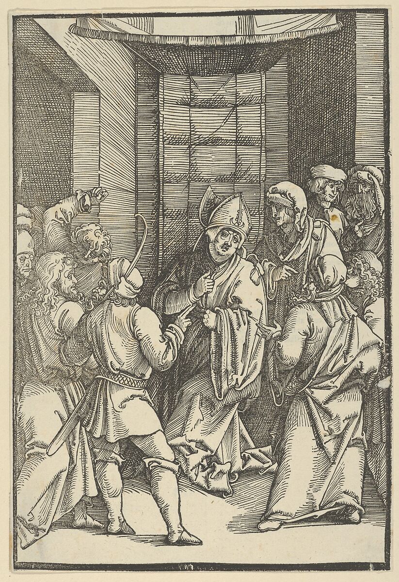 Christ before Caiaphas, from Speculum passionis domini nostri Ihesu Christi, Hans Schäufelein (German, Nuremberg ca. 1480–ca. 1540 Nördlingen), Woodcut 