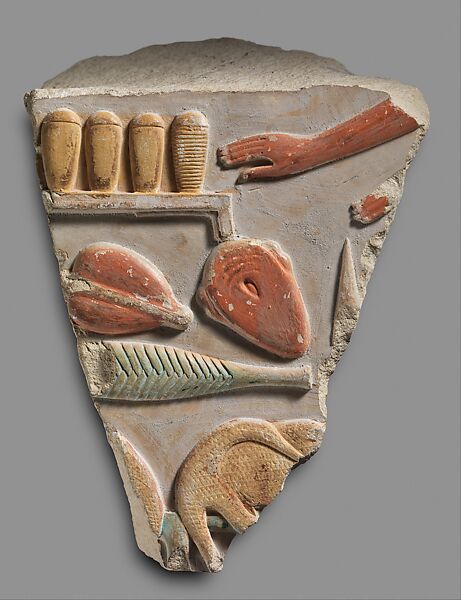 Relief of a Priest and Offerings, Limestone, paint 