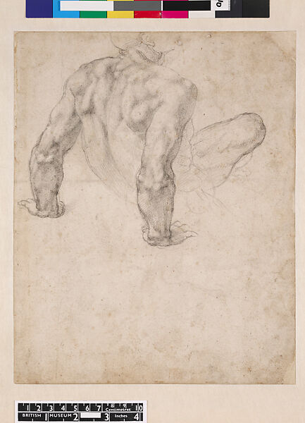 Study for a man rising from the tomb, seen from behind (recto); Studies for a man rising from the tomb, a torso and right arm and two arms (verso), Michelangelo Buonarroti (Italian, Caprese 1475–1564 Rome), Black chalk 