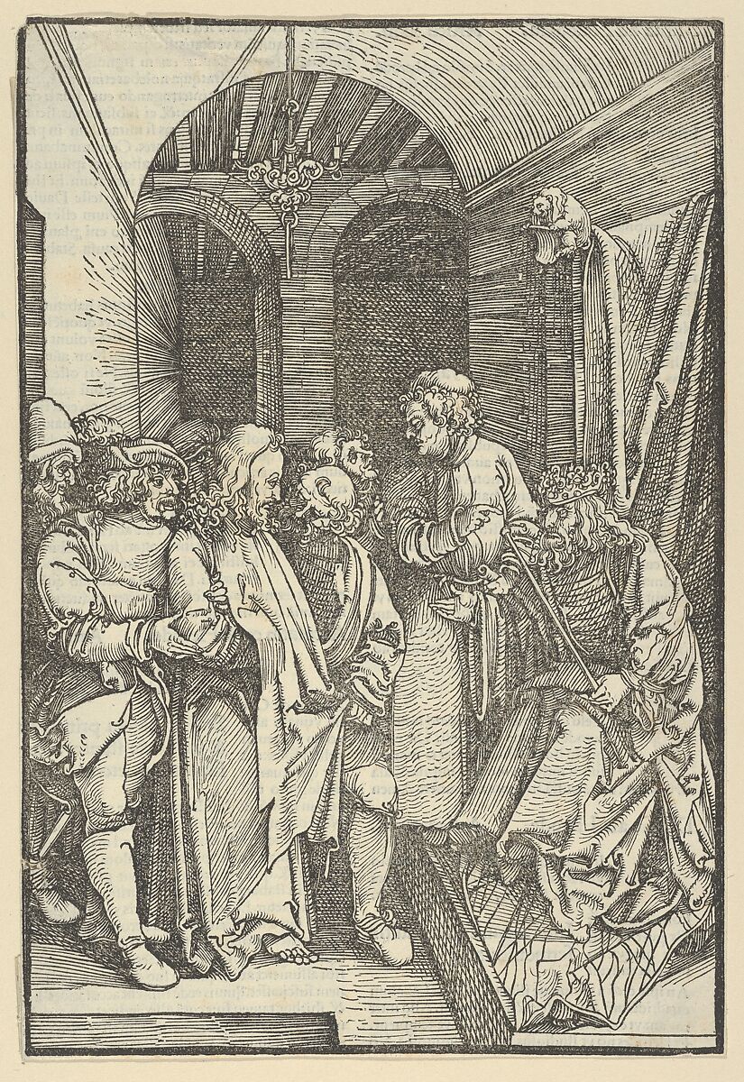 Christ before Herod in a Hall, from Speculum passionis domini nostri Ihesu Christi, Hans Schäufelein (German, Nuremberg ca. 1480–ca. 1540 Nördlingen), Woodcut 