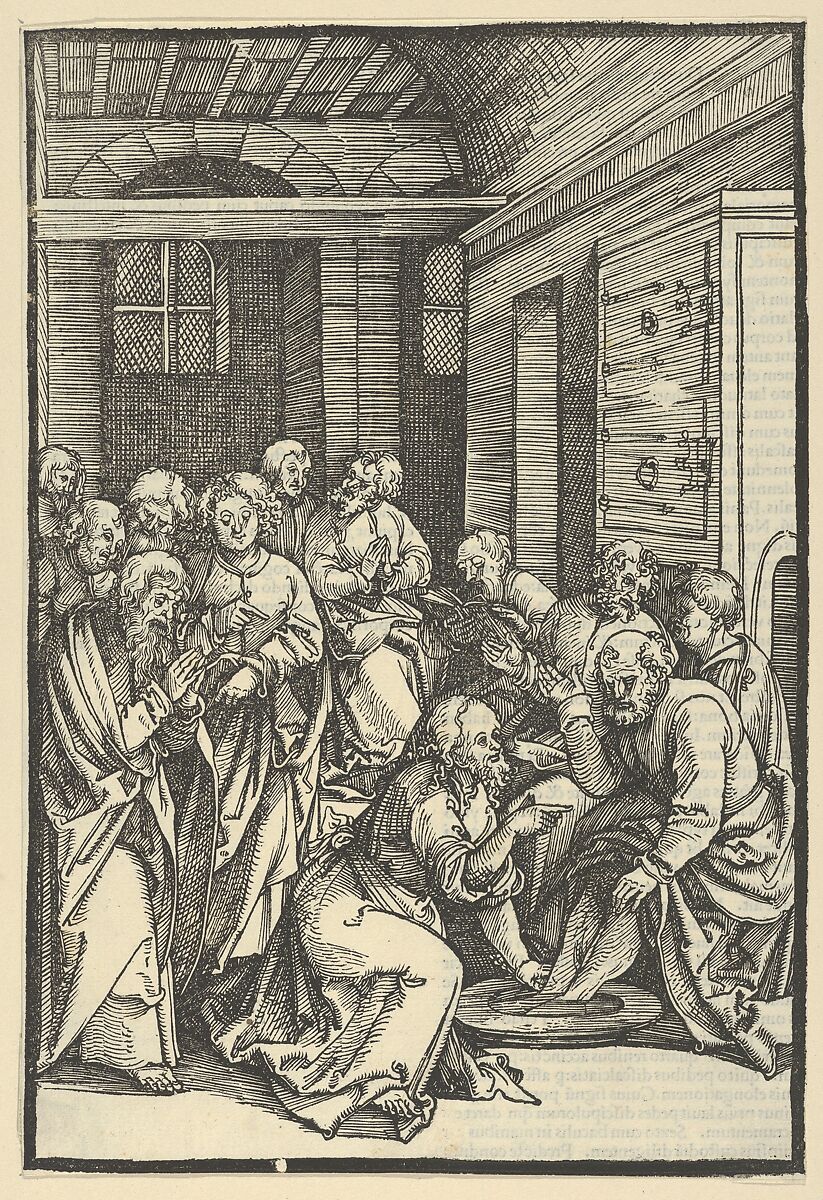 Christ Washing Saint Peter's Feet, from Speculum passionis domini nostri Ihesu Christi, Hans Schäufelein (German, Nuremberg ca. 1480–ca. 1540 Nördlingen), Woodcut 