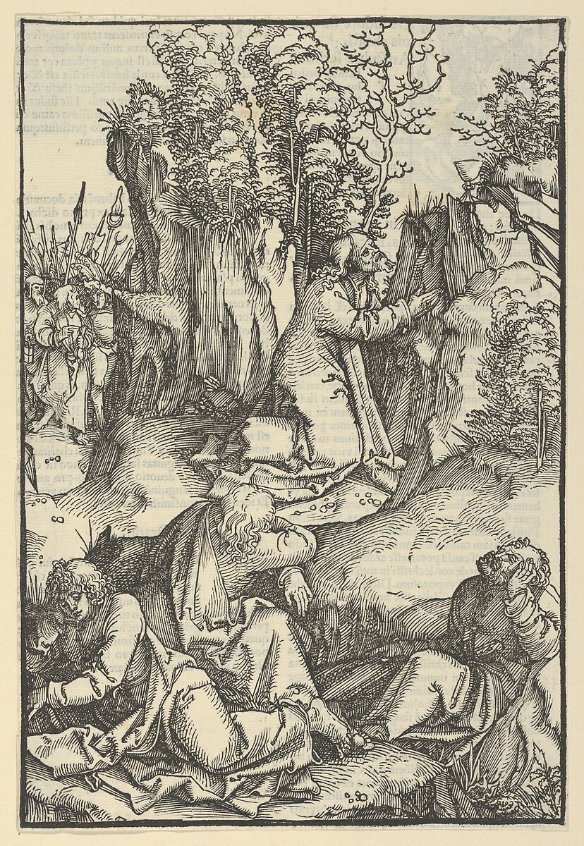 The Agony in the Garden, from Speculum passionis domini nostri Ihesu Christi, Hans Schäufelein (German, Nuremberg ca. 1480–ca. 1540 Nördlingen), Woodcut 