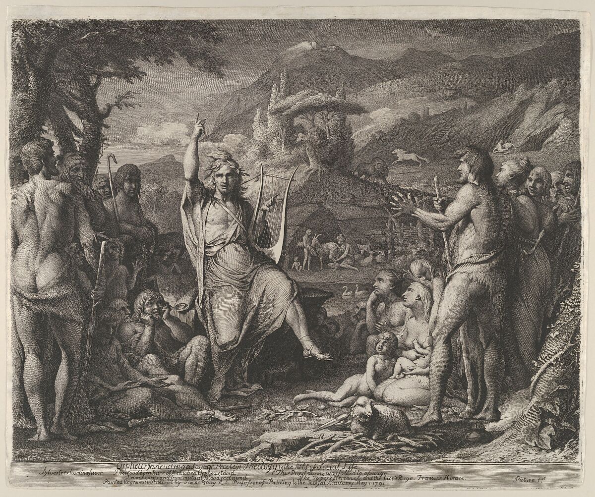 Orpheus Instructing a Savage People in Theology and the Arts of Social Life, James Barry (Irish, Cork 1741–1806 London), Etching and engraving; second state of three 