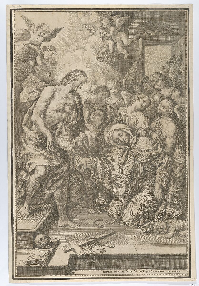 Christ appearing to Saint Margaret of Cortona, Pietro Marchesini (Italian, Pistoia 1692–1757 Pistoia), Etching 