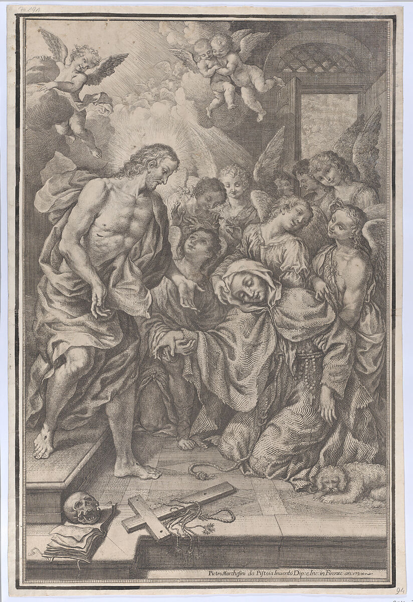 Christ appearing to Saint Margaret of Cortona, Pietro Marchesini (Italian, Pistoia 1692–1757 Pistoia), Etching