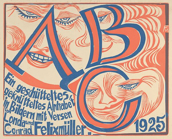 ABC: A Nonsense Alphabet in Pictures, Conrad Felixmüller (German, Dresden 1897–1977 Berlin), Woodcut title page printed in red and blue and fifteen hand-colored woodcuts 