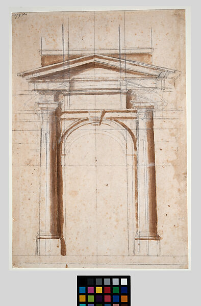 Preliminary design for the Porta Pia, Michelangelo Buonarroti (Italian, Caprese 1475–1564 Rome), Black chalk, brown wash and white gouache