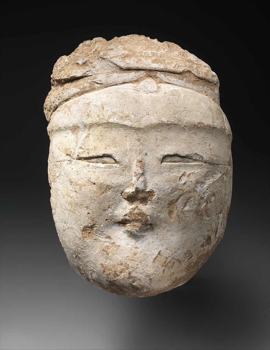 Head of a Central Asian Figure, Gypsum plaster; modeled, carved 