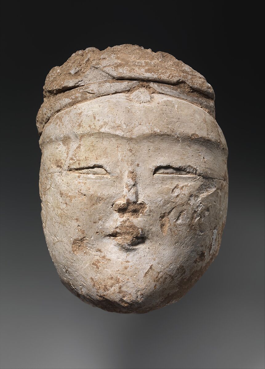 Head of a Central Asian Figure, Gypsum plaster; modeled, carved