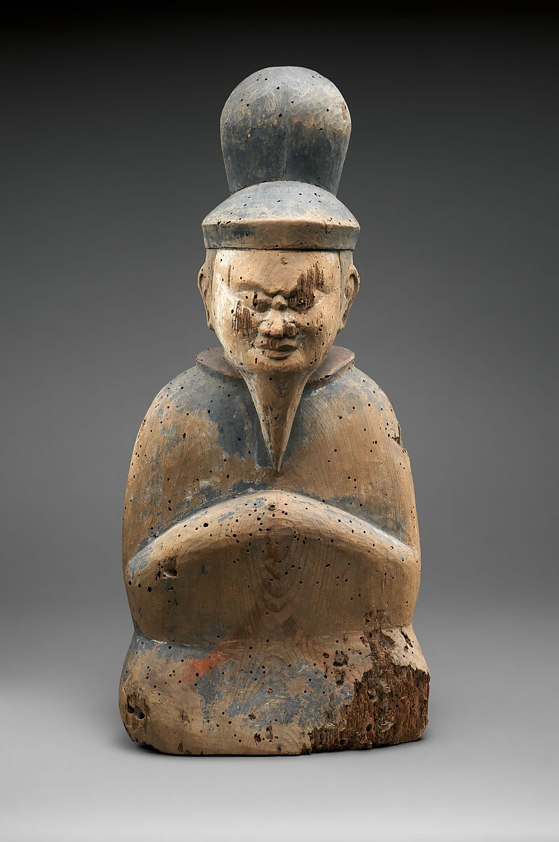 Shinto Deity as a Seated Courtier, Wood; single-block (ichiboku-zukuri) construction, with traces of red and black pigment, Japan