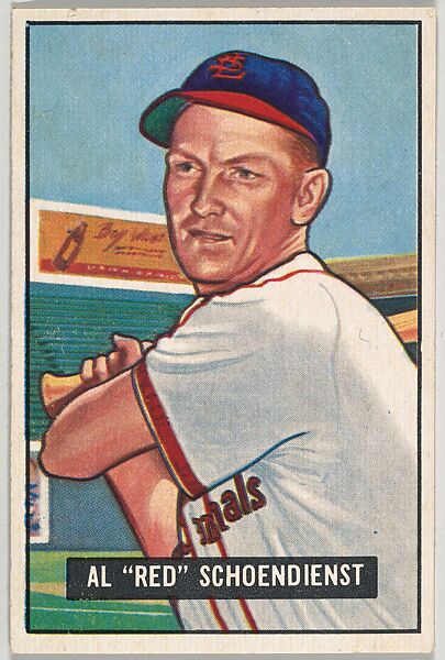 Al "Red" Schoendienst, 2nd Base, St. Louis Cardinals, from Picture Cards, series 5 (R406-5) issued by Bowman Gum, Issued by Bowman Gum Company, Commercial color lithograph 