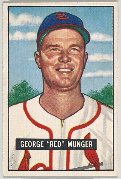 George "Red" Munger, Pitcher, St. Louis Cardinals, from Picture Cards, series 5 (R406-5) issued by Bowman Gum, Issued by Bowman Gum Company, Commercial color lithograph 