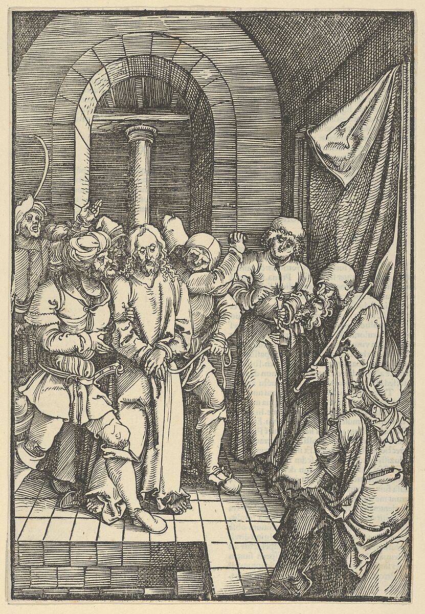 Christ before Annas, from Speculum passionis domini nostri Ihesu Christi, Hans Schäufelein (German, Nuremberg ca. 1480–ca. 1540 Nördlingen), Woodcut 