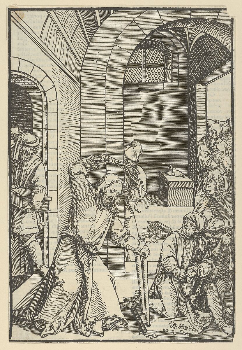 Christ Purifying the Temple, from Speculum passionis domini nostri Ihesu Christi, Hans Schäufelein (German, Nuremberg ca. 1480–ca. 1540 Nördlingen), Woodcut 