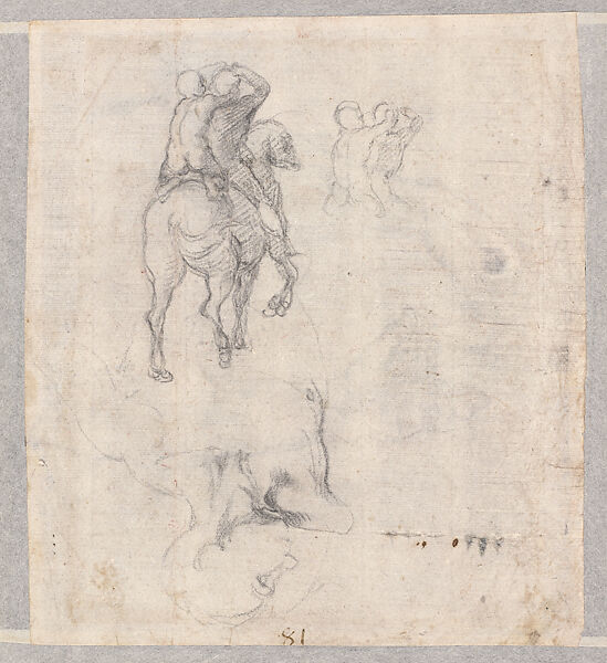 Sheet of studies for arms of God the Father in the Sistine Ceiling (recto); Horseman for the Battle of Cascina (verso), Michelangelo Buonarroti (Italian, Caprese 1475–1564 Rome), Black chalk (recto and verso) 