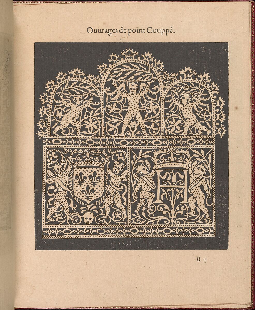 Les Singuliers et Nouveaux Portraicts... page 6 (recto), Federico de Vinciolo (Italian, active Paris, ca. 1587–99), Woodcut 