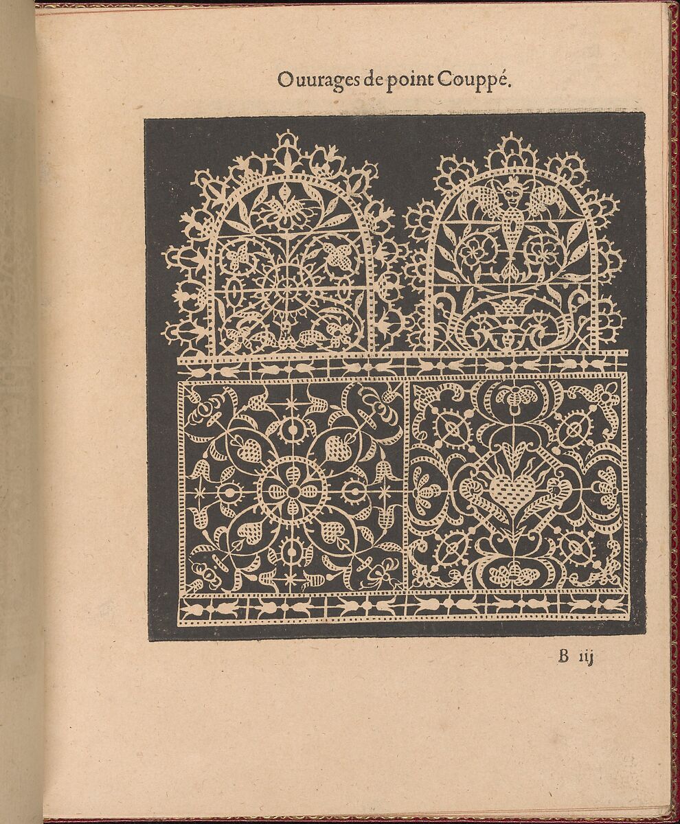 Les Singuliers et Nouveaux Portraicts... page 7 (recto), Federico de Vinciolo (Italian, active Paris, ca. 1587–99), Woodcut 