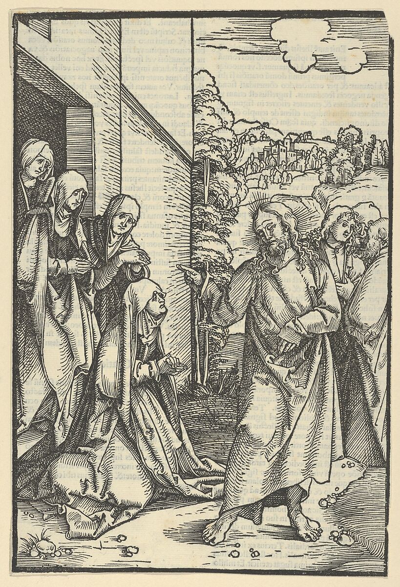 Christ Taking Leave of His Mother, from Speculum passionis domini nostri Ihesu Christi, Hans Schäufelein (German, Nuremberg ca. 1480–ca. 1540 Nördlingen), Woodcut 