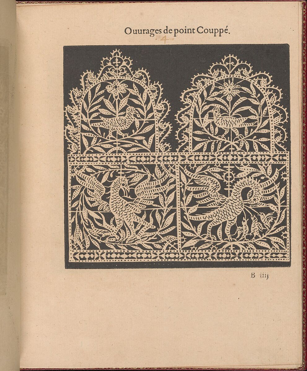 Les Singuliers et Nouveaux Portraicts... page 8 (recto), Federico de Vinciolo (Italian, active Paris, ca. 1587–99), Woodcut 