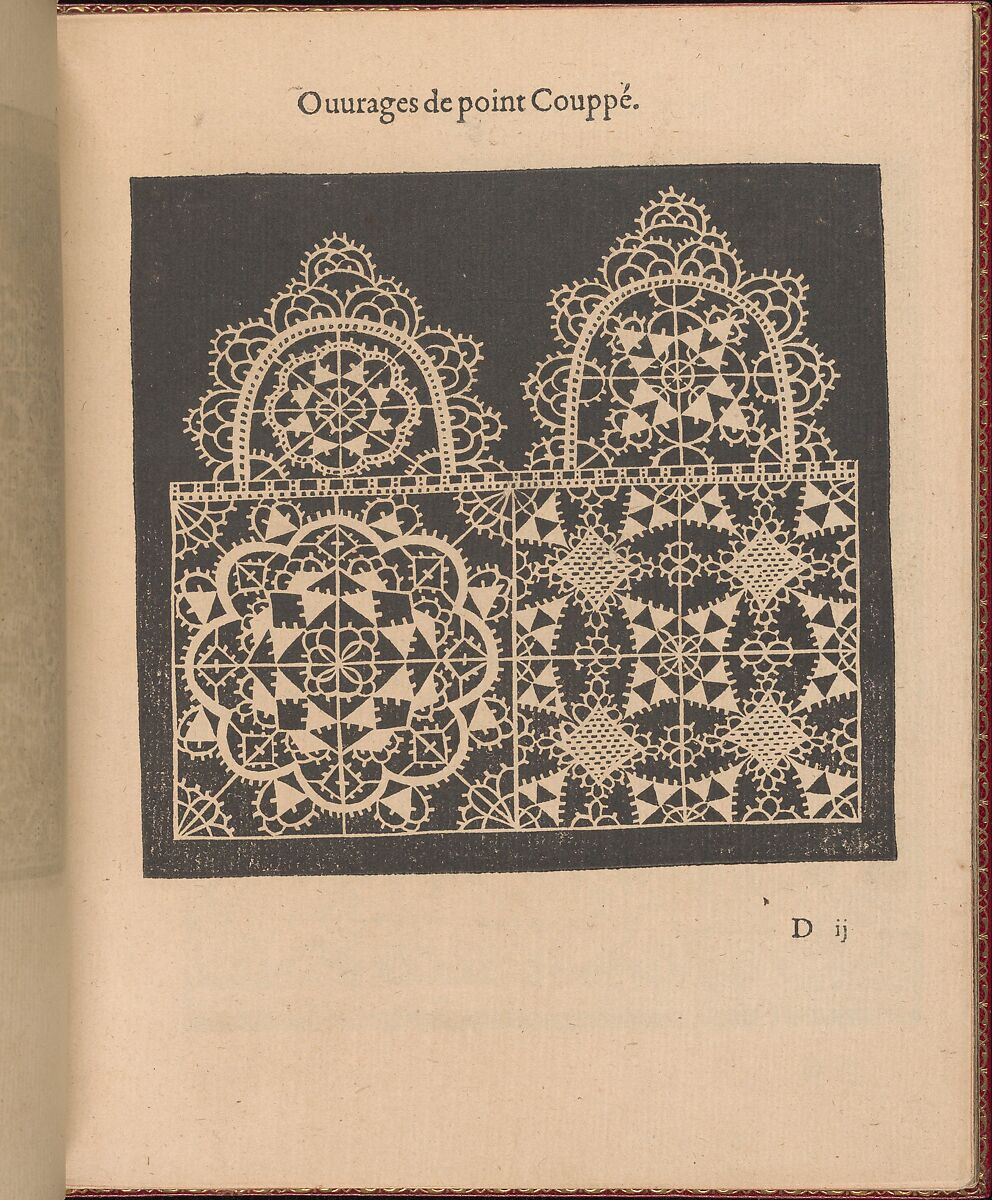 Les Singuliers et Nouveaux Portraicts... page 14 (recto), Federico de Vinciolo (Italian, active Paris, ca. 1587–99), Woodcut 