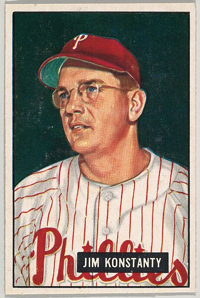 Jim Konstanty, Pitcher, Philadelphia Phillies, from Picture Cards, series 5 (R406-5) issued by Bowman Gum, Issued by Bowman Gum Company, Commercial color lithograph 