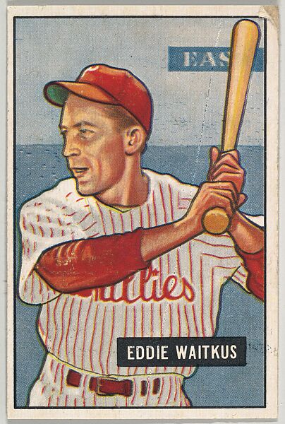Eddie Waitkus, 1st Base, Philadelphia Phillies, from Picture Cards, series 5 (R406-5) issued by Bowman Gum, Issued by Bowman Gum Company, Commercial color lithograph 