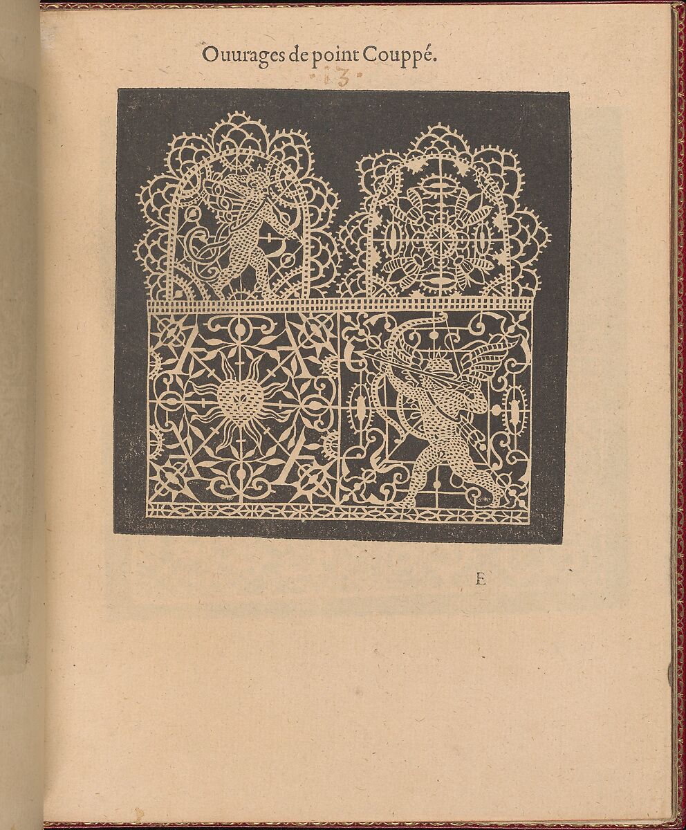 Les Singuliers et Nouveaux Portraicts... page 17 (recto), Federico de Vinciolo (Italian, active Paris, ca. 1587–99), Woodcut 