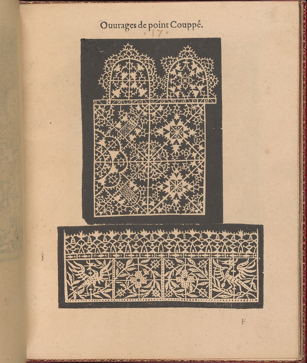 Les Singuliers et Nouveaux Portraicts... page 21 (recto), Federico de Vinciolo (Italian, active Paris, ca. 1587–99), Woodcut 