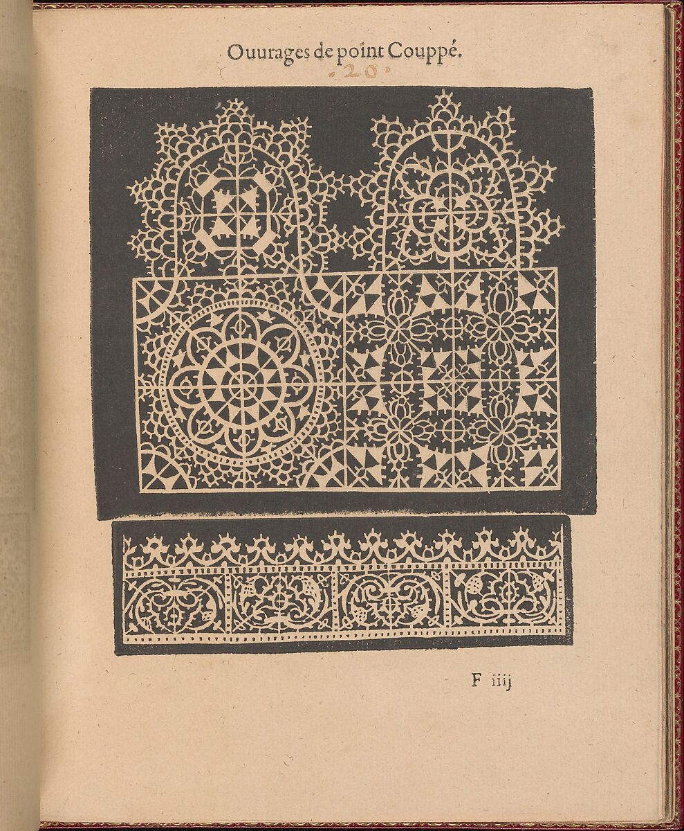 Les Singuliers et Nouveaux Portraicts... page 24 (recto), Federico de Vinciolo (Italian, active Paris, ca. 1587–99), Woodcut 