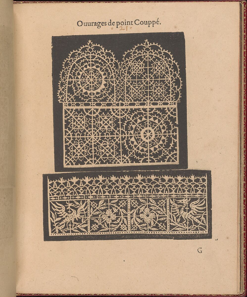 Les Singuliers et Nouveaux Portraicts... page 25 (recto), Federico de Vinciolo (Italian, active Paris, ca. 1587–99), Woodcut 