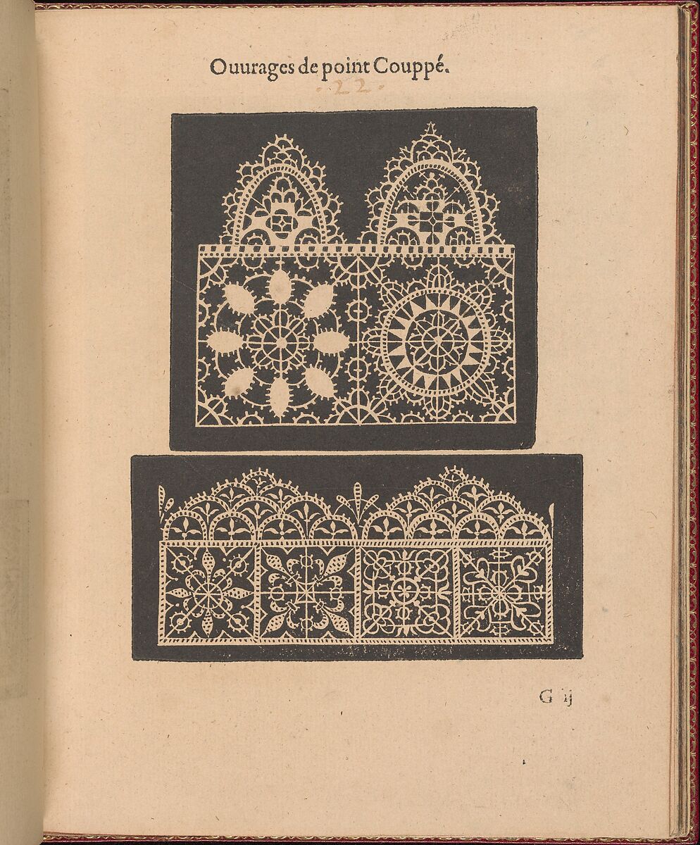 Les Singuliers et Nouveaux Portraicts... page 26 (recto), Federico de Vinciolo (Italian, active Paris, ca. 1587–99), Woodcut 