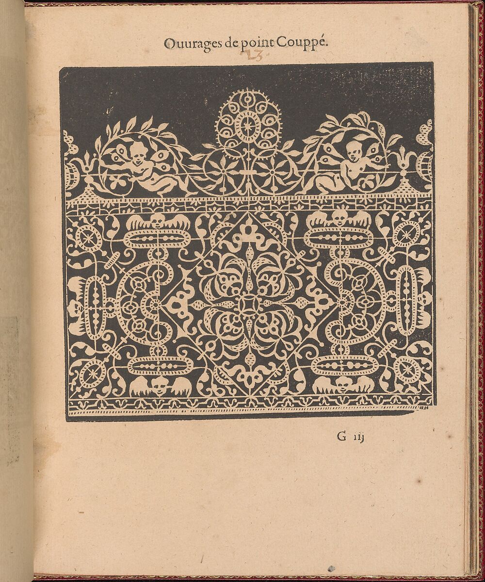 Les Singuliers et Nouveaux Portraicts... page 27 (recto), Federico de Vinciolo (Italian, active Paris, ca. 1587–99), Woodcut 