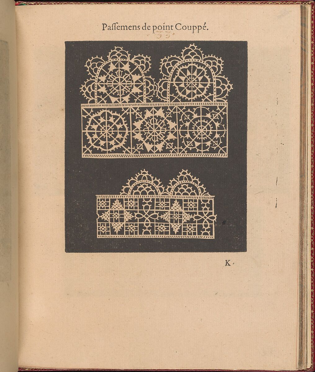 Les Singuliers et Nouveaux Portraicts... page 37 (recto), Federico de Vinciolo (Italian, active Paris, ca. 1587–99), Woodcut 