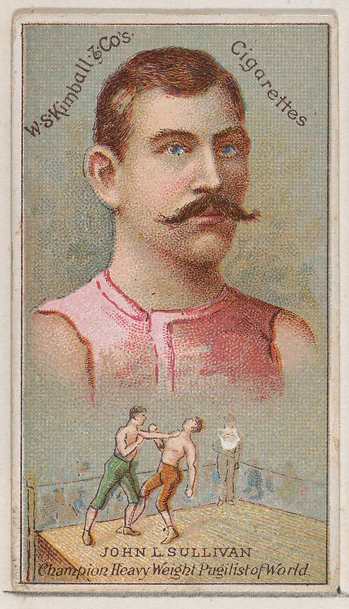 John L. Sullivan, Champion Heavy Weight Pugilist of the World, from the Champions of Games and Sports series (N184, Type 1) issued by W.S. Kimball & Co., Issued by W.S. Kimball &amp; Co., Commercial color lithograph 