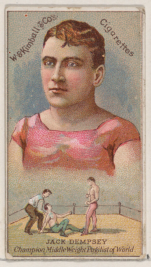 Jack Dempsey, Champion Middle Weight Pugilist of the World, from the Champions of Games and Sports series (N184, Type 1) issued by W.S. Kimball & Co., Issued by W.S. Kimball &amp; Co., Commercial color lithograph 