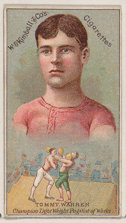 Tommy Warren, Champion Light Weight Pugilist of the World, from the Champions of Games and Sports series (N184, Type 1) issued by W.S. Kimball & Co., Issued by W.S. Kimball &amp; Co., Commercial color lithograph 