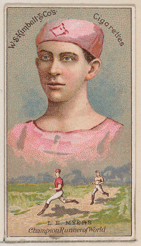 L.E. Myers, Champon Runner of the World, from the Champions of Games and Sports series (N184, Type 1) issued by W.S. Kimball & Co., Issued by W.S. Kimball &amp; Co., Commercial color lithograph 