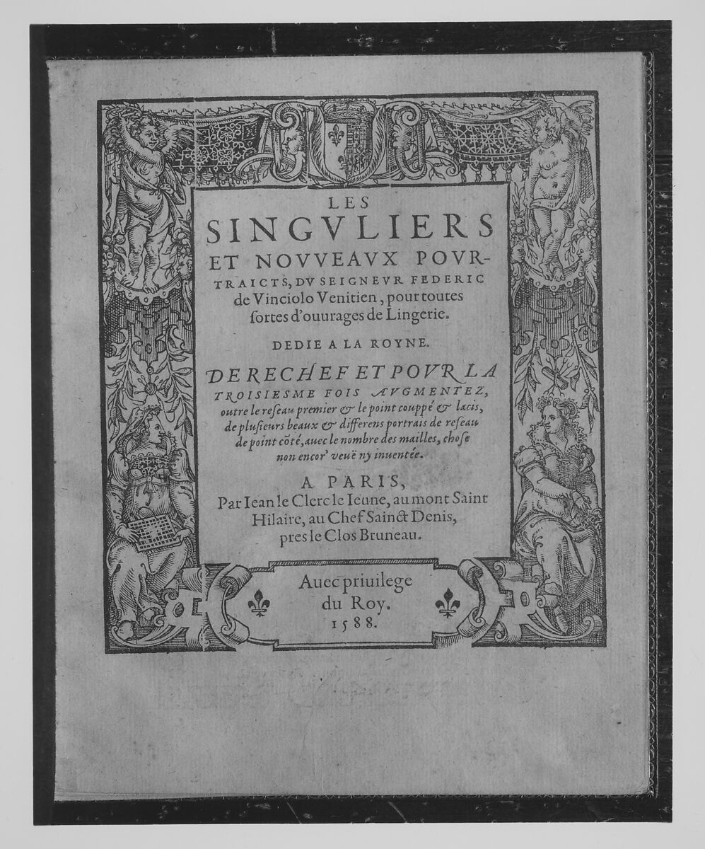 Les Singuliers et Nouveaux Portraicts... page 41 (recto), Federico de Vinciolo (Italian, active Paris, ca. 1587–99), Woodcut