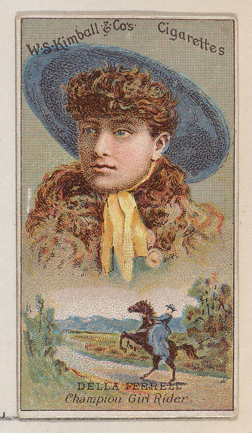 Della Ferrell, Champion Girl Rider, from the Champions of Games and Sports series (N184, Type 1) issued by W.S. Kimball & Co., Issued by W.S. Kimball &amp; Co., Commercial color lithograph 