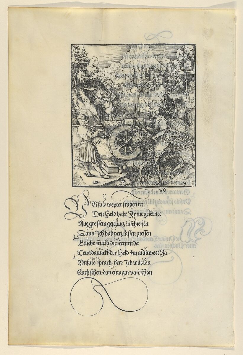 Unfalo Endangering Theuerdanck While Firing a Cannon, from Theuerdanck, Hans Schäufelein (German, Nuremberg ca. 1480–ca. 1540 Nördlingen), Woodcut 