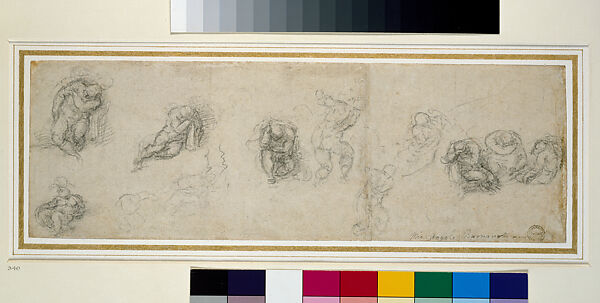 Studies for the Sleeping Apostles, Michelangelo Buonarroti (Italian, Caprese 1475–1564 Rome), Black chalk 