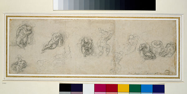 Studies for the Sleeping Apostles, Michelangelo Buonarroti (Italian, Caprese 1475–1564 Rome), Black chalk