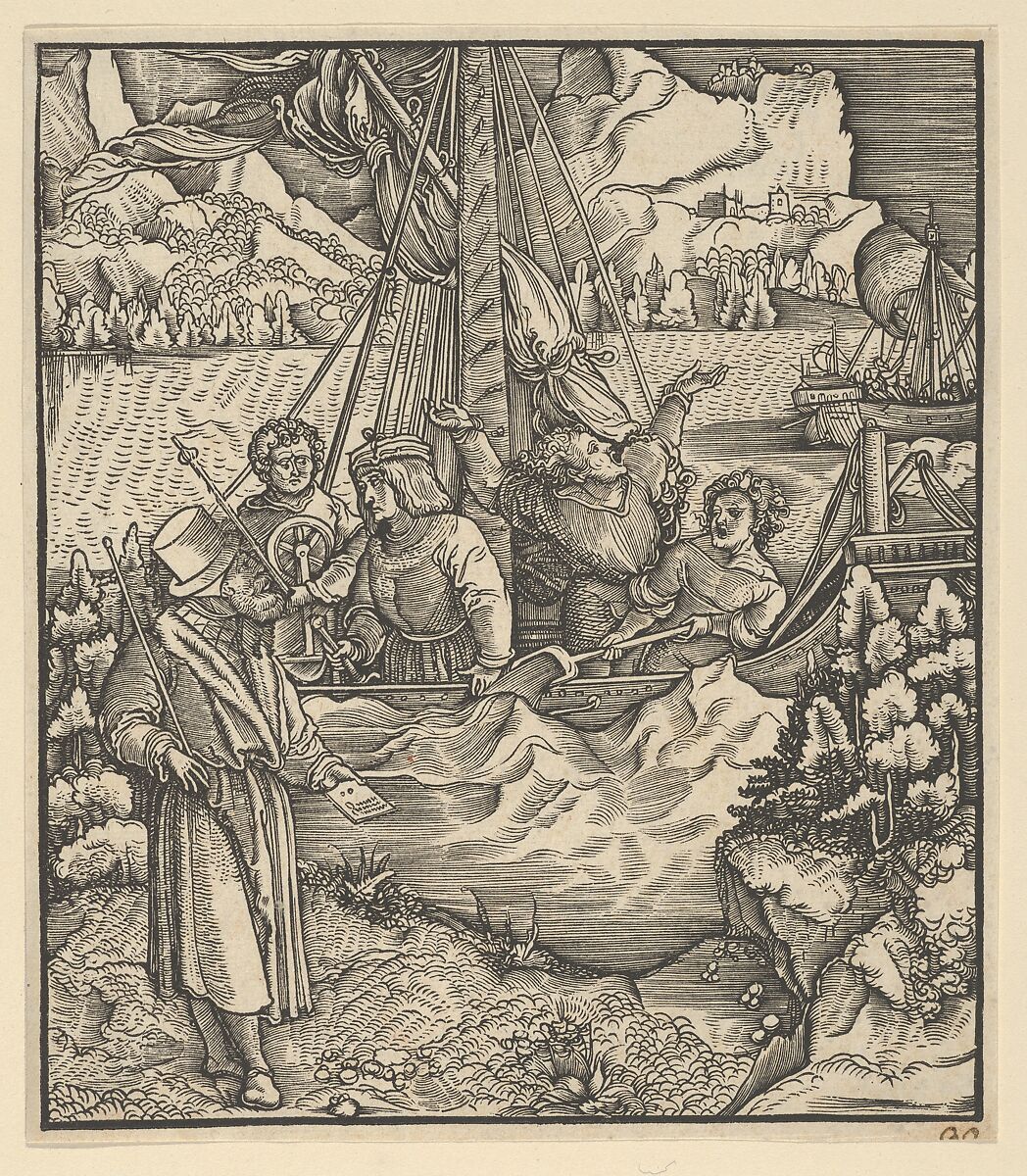 Unfalo Endangering Theuerdanck's Ship, from Theuerdanck, Hans Schäufelein (German, Nuremberg ca. 1480–ca. 1540 Nördlingen), Woodcut 