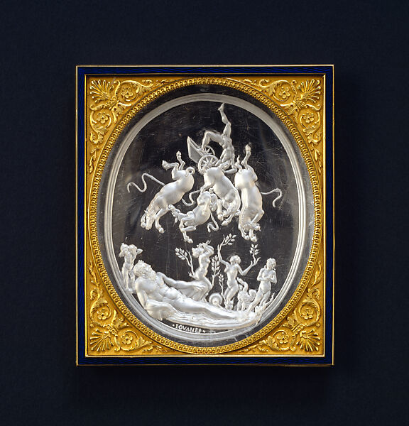 The Fall of Phaeton, Giovanni Desiderio Bernardi da Castel Bolognese (Italian, Castel Bolognese 1494–1553 Faenza), Panel: rock crystal; Frame: silver, gilded silver, enamel 