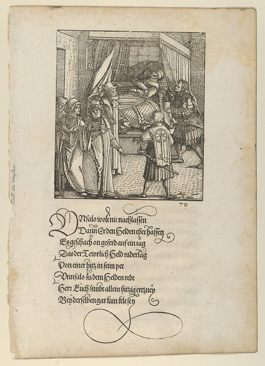 Theuerdanck on his Sickbed, from "Theuerdanck", Hans Schäufelein (German, Nuremberg ca. 1480–ca. 1540 Nördlingen), Woodcut 