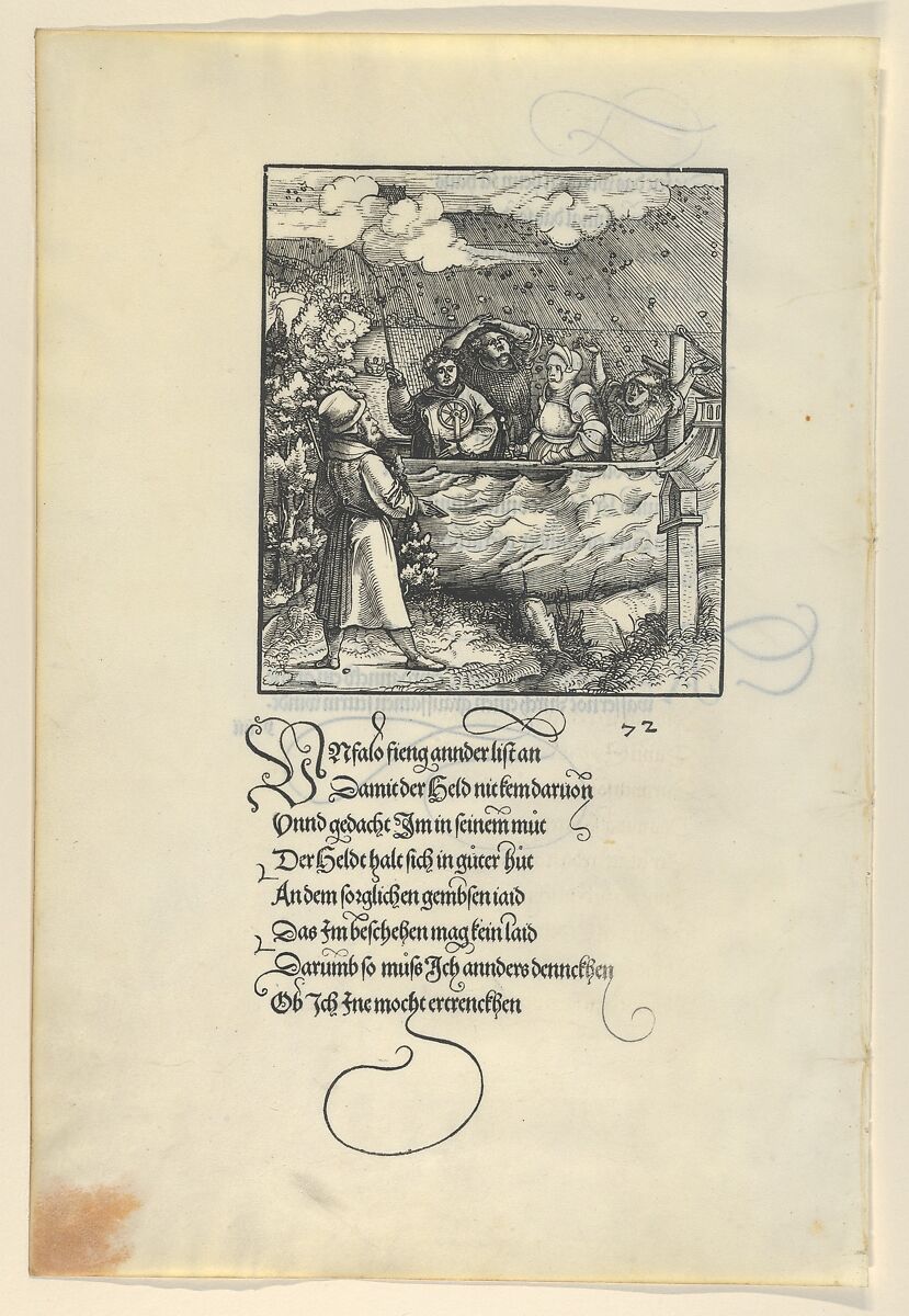 Theurerdanck's Ship Endangered by Hail and Storm, from Theuerdanck, Hans Schäufelein (German, Nuremberg ca. 1480–ca. 1540 Nördlingen), Woodcut 