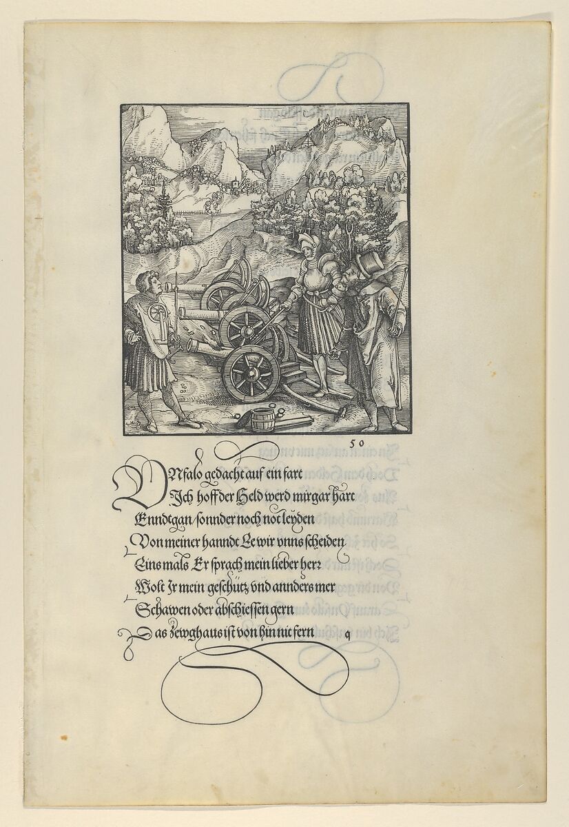 Unfalo Endangering Theuerdanck, Causing the the Explosion of Three Cannons, from Theuerdanck, Hans Schäufelein (German, Nuremberg ca. 1480–ca. 1540 Nördlingen), Woodcut 