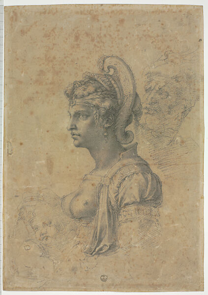 Study of an ideal bust of a Woman: the 'Zenobia' for Gherardo Perini (recto); Anatomical sketches (verso), Michelangelo Buonarroti (Italian, Caprese 1475–1564 Rome), Black chalk 