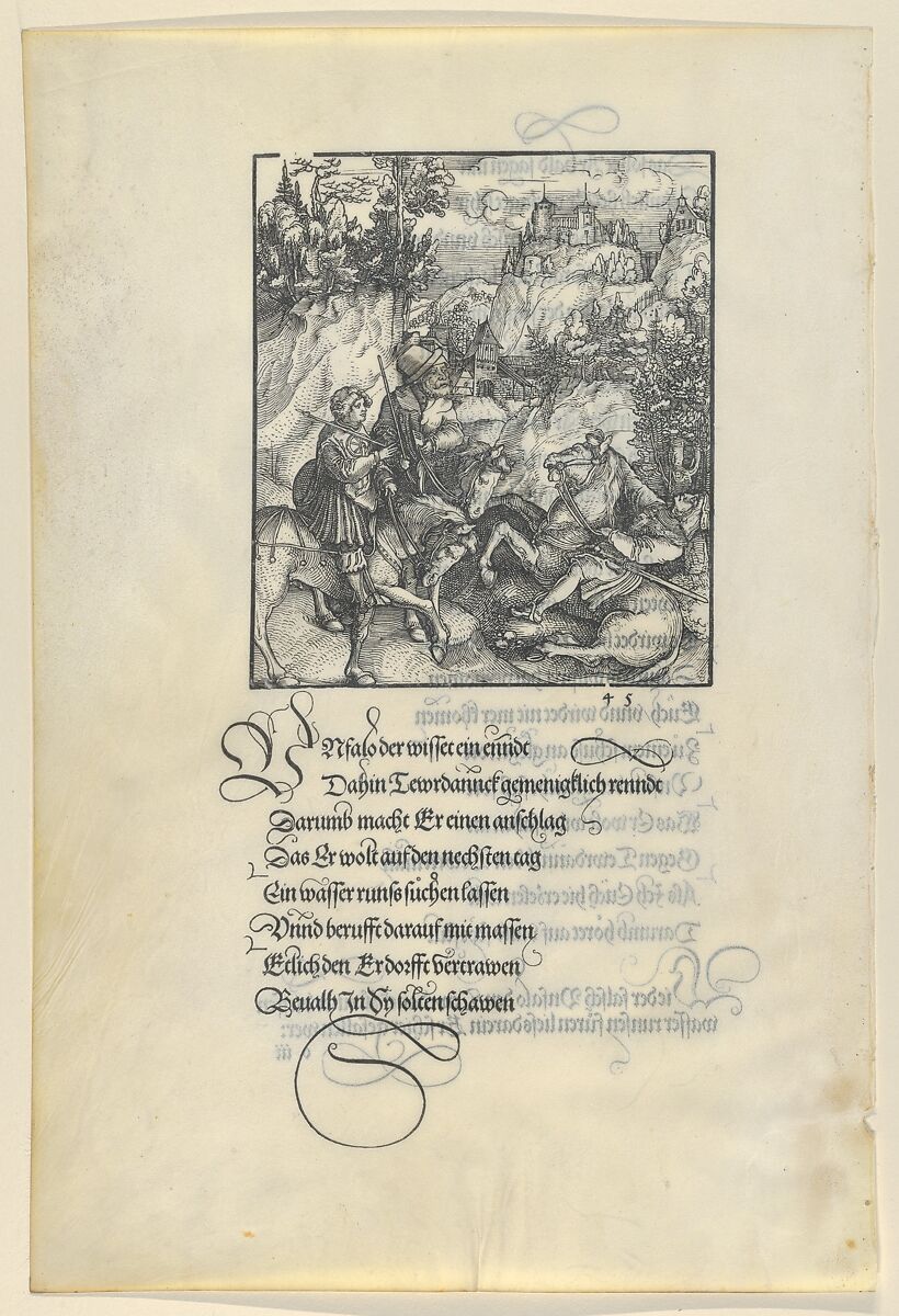 Unfalo Causing a Fall of Theuerdanck's Horse, from Theuerdanck, Hans Schäufelein (German, Nuremberg ca. 1480–ca. 1540 Nördlingen), Woodcut 