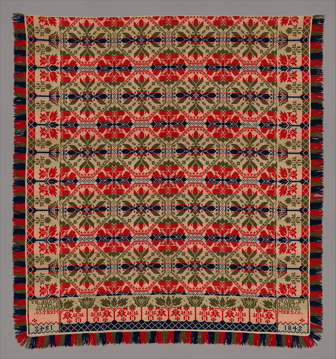 Coverlet, Leonard Metz (1810–ca. 1885), Wool and cotton, American